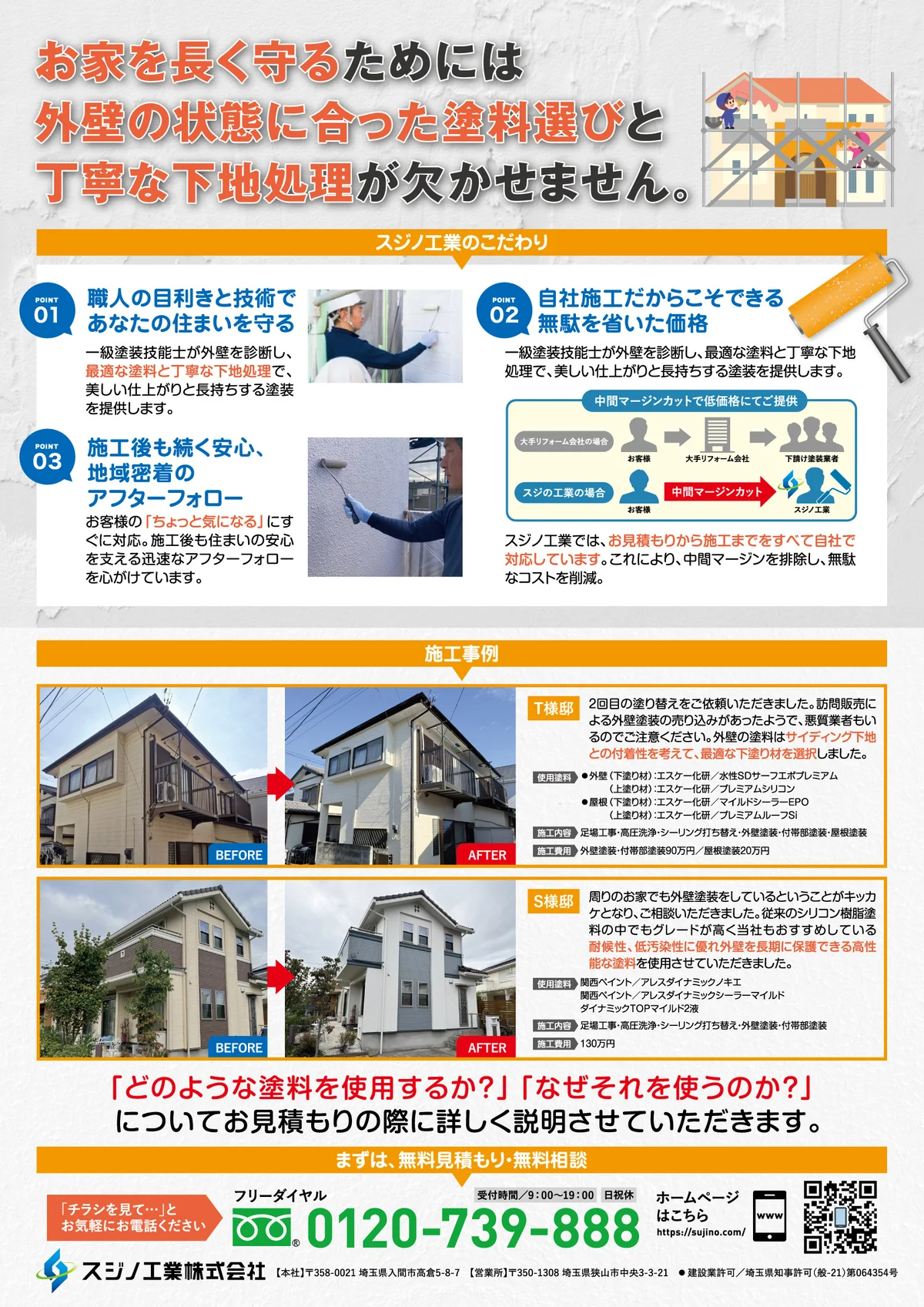 スジノ工業株式会社様の外壁塗装チラシ・裏面